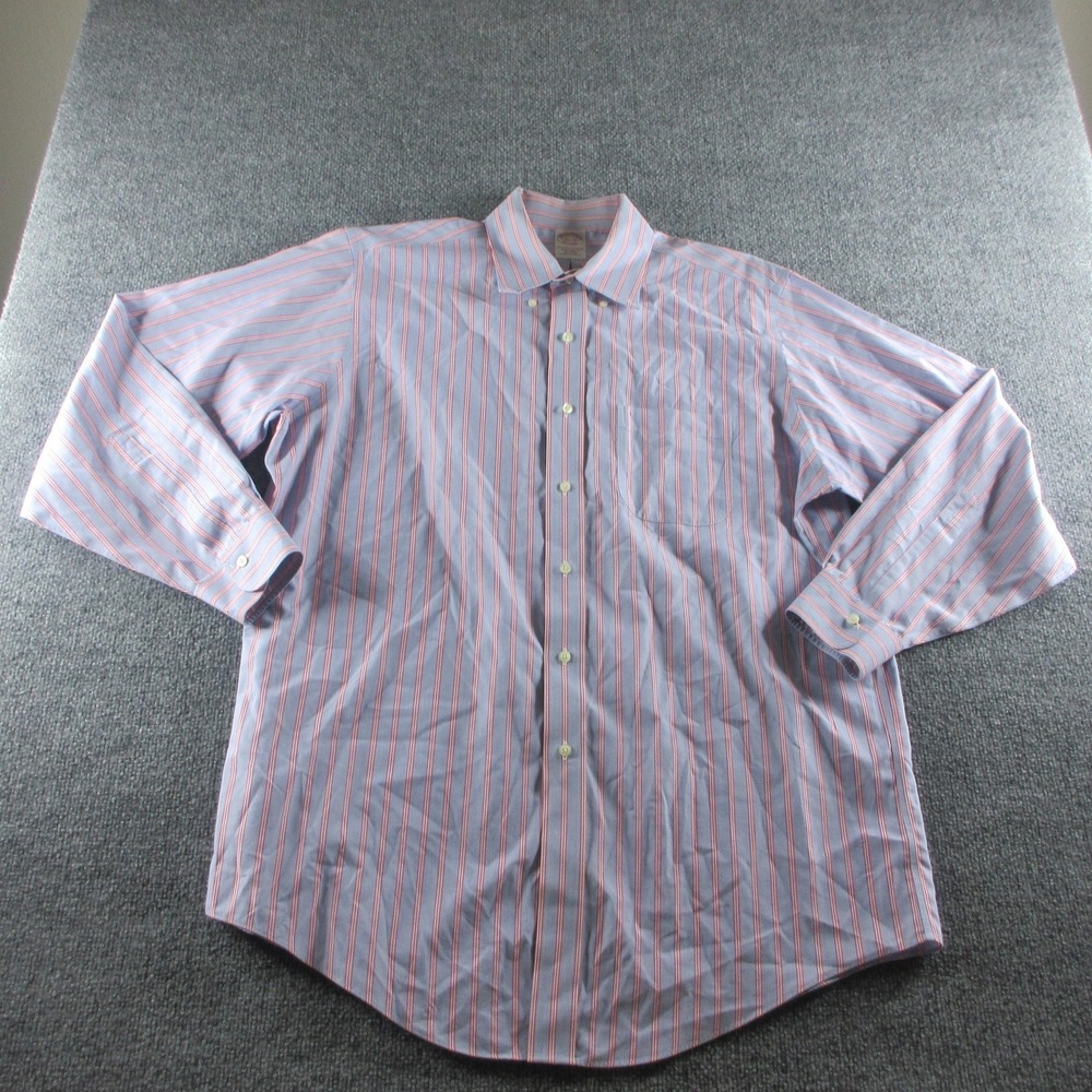 Brooks Brothers Shirt Mens 16.5 34/35 Blue Striped Non Iron Long‎ Sleeve Dress